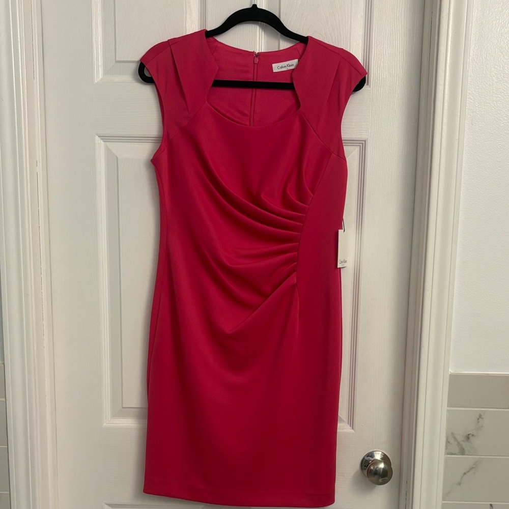 Calvin Klein Fuchsia Ruched Sheath Midi Dress